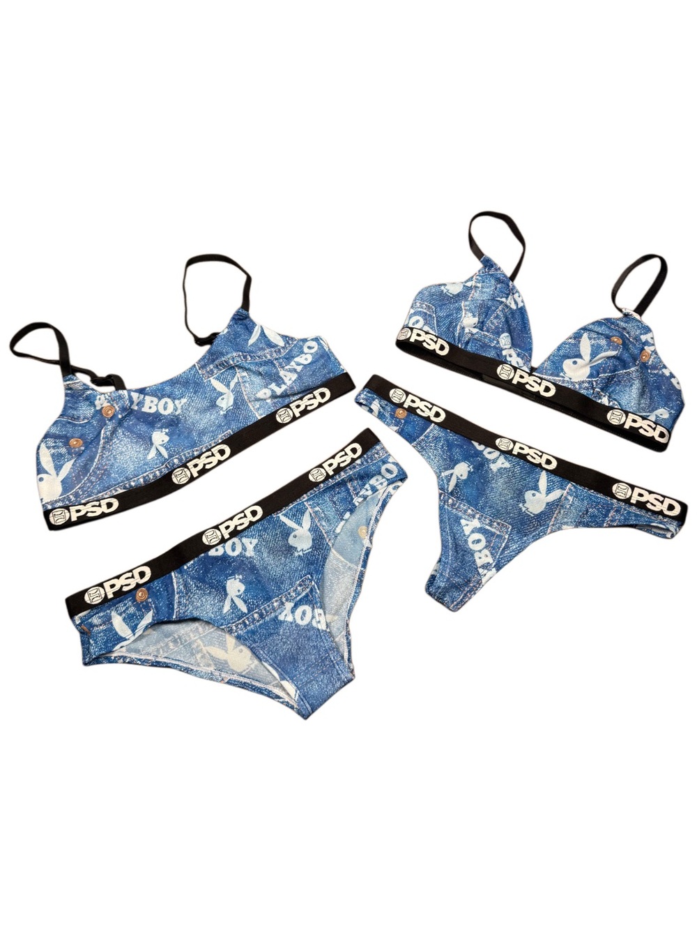 Set of 2 PSD x Playboy Blue Denim Print Bralettes and Panties